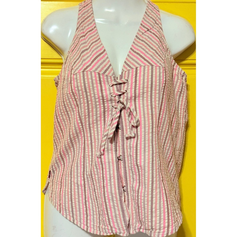 Levi's Red Tab Girls Western Seersucker Rodeo Cowgirl Blouse Hook Eye SZ‎ Medium